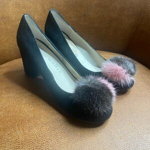 Bettye Muller Black Suede
Pumps with Bicolor Fur Pom
Poms - Size 6.5M